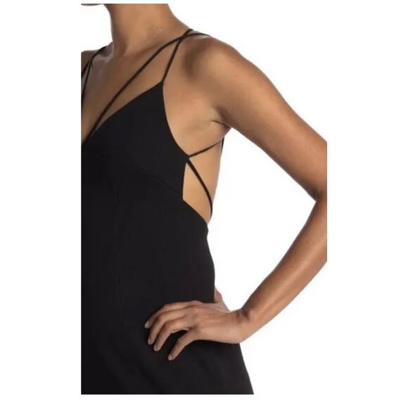 Misha Benecia Black Strappy Back Midi Cocktail Dress Size 10 - Picture 4 of 16